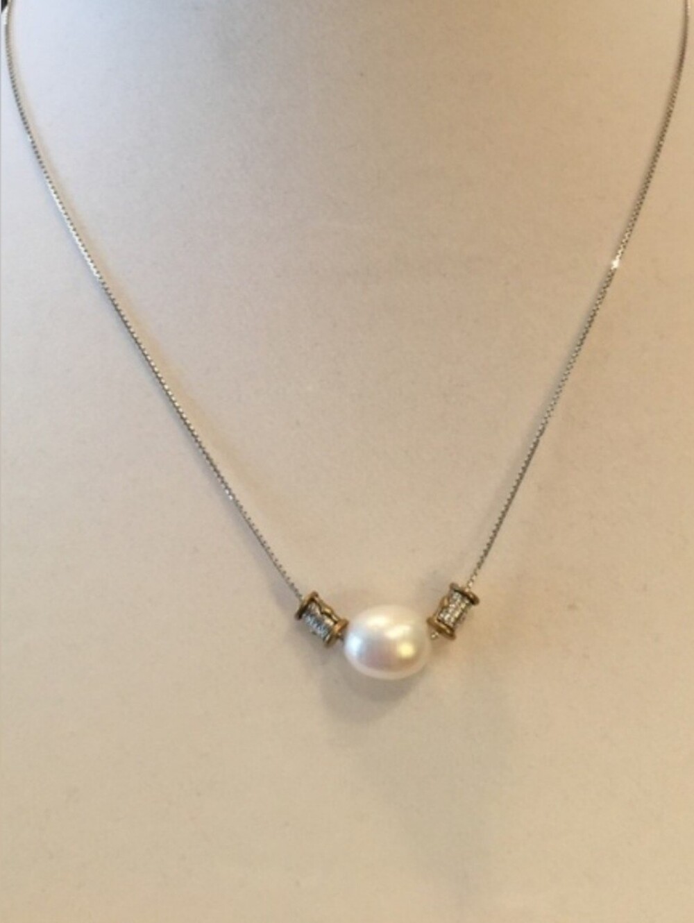 Silpada Sterling & Brass Simple Pearl Necklace N3399